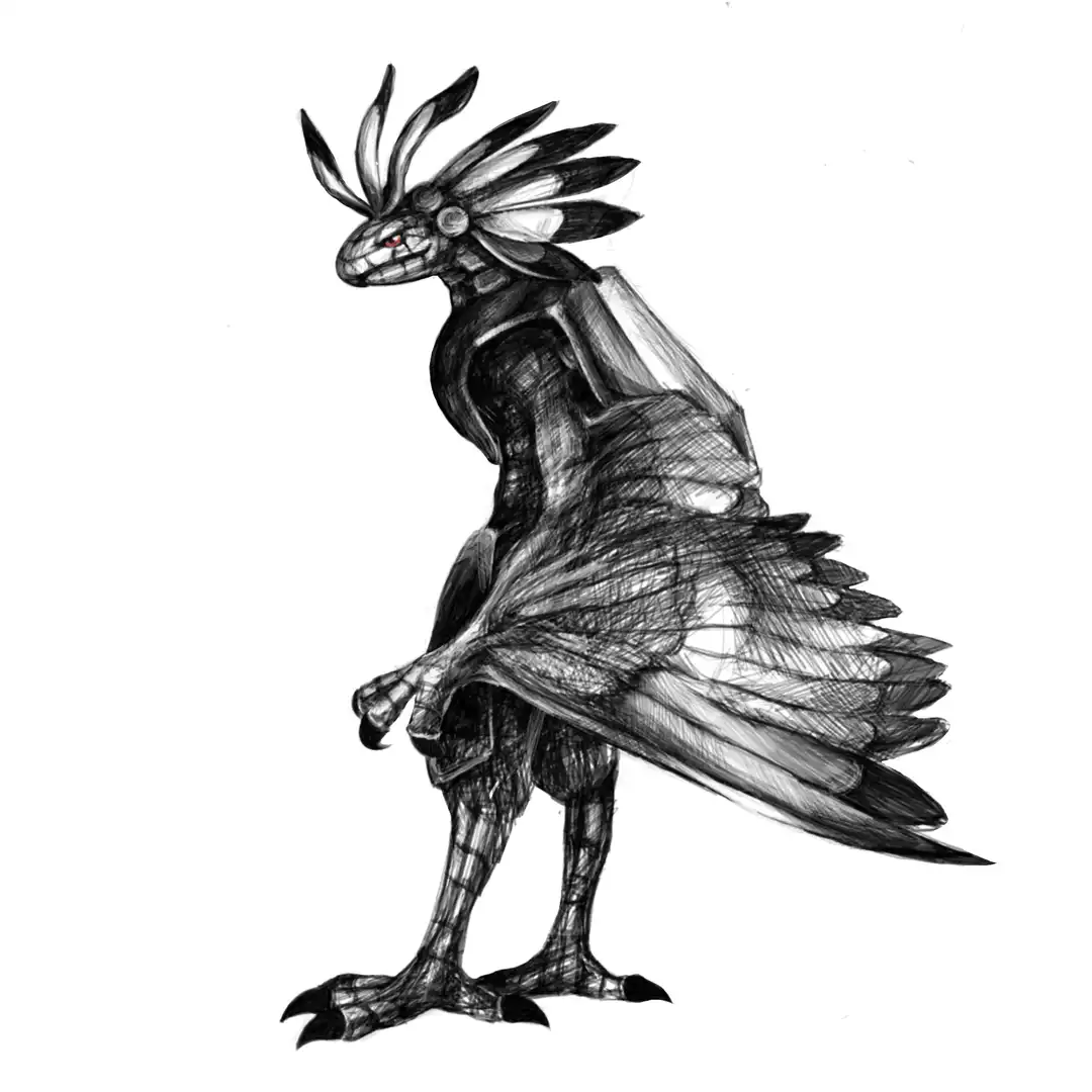 Linux 上で Krita を使用して描いた絵。アステカ神話の「鷲の戦士」をモデルとしている